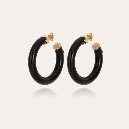 Boucles d'oreilles créoles Caftan petit modèle acétate dorées - Noir