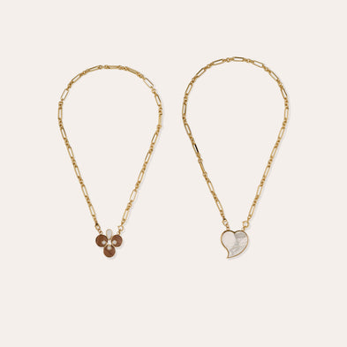 Golden Mirage Scapular Necklace - Wood & White Mother-of-Pearl 
