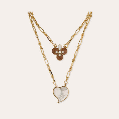 Golden Mirage Scapular Necklace - Wood & White Mother-of-Pearl 