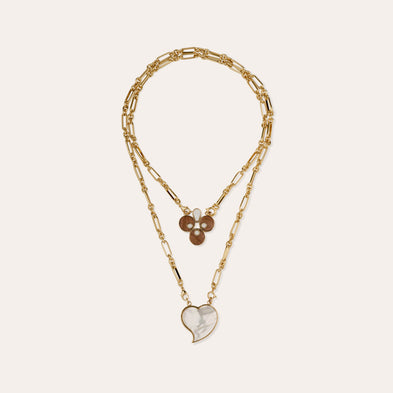 Golden Mirage Scapular Necklace - Wood & White Mother-of-Pearl 