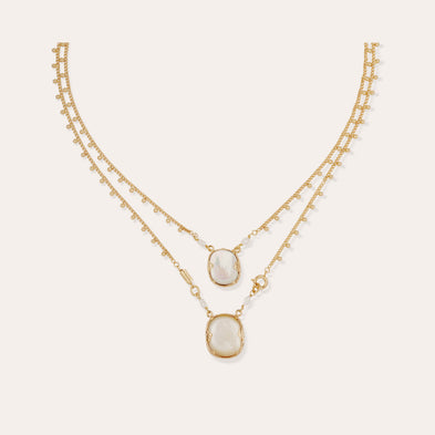 Collar con escapulario Ovo dorado - Nácar blanco