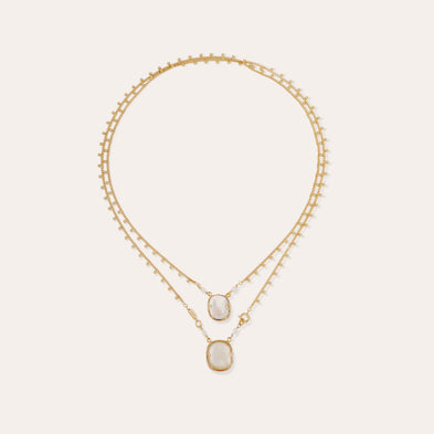 Collar con escapulario Ovo dorado - Nácar blanco