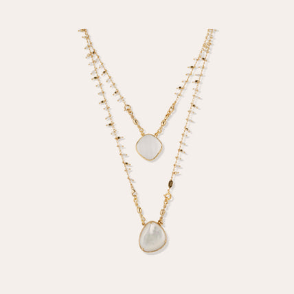 Collier Scapulaire Serti doré - Nacre blanche & Cristal