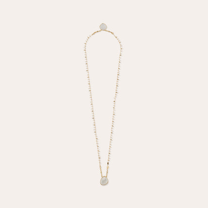Collier Scapulaire Serti doré - Nacre blanche & Cristal