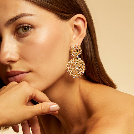 Boucles d'oreilles Onde Gourmette strass petit modèle dorées