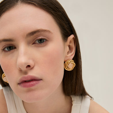Boucles d'oreilles Atika dorées - Quartz Rose