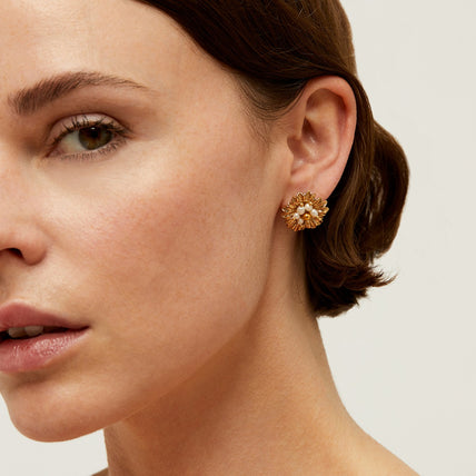 Boucles d'oreilles puces Azalée dorées - Perles de culture