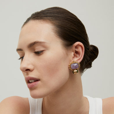 Boucles d'oreilles Amarante cabochons dorées - Améthyste