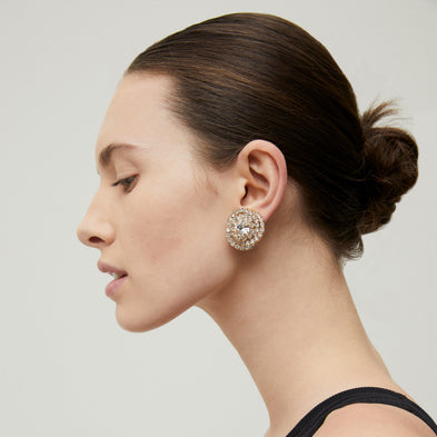Boucles d'oreilles puce Atika strass dorées