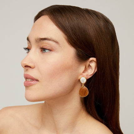 Boucles d'oreilles Silia dorées - Bois & Nacre blanche