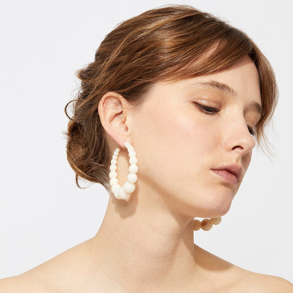 Boucles d'oreilles créoles Andy acétate grand modèle dorées - Blanc