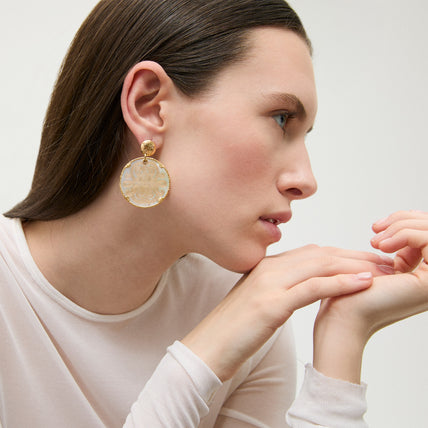 Sun Diva Large size Earrings - White Mother-of-Pearl