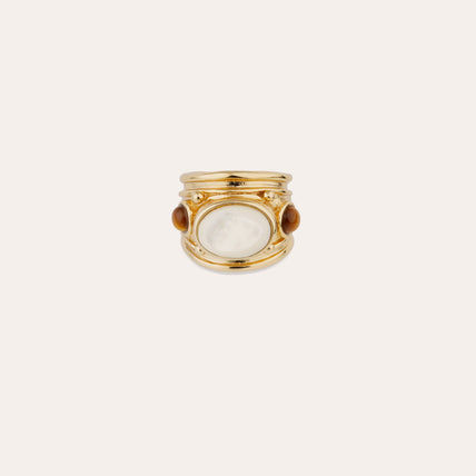 Bague Simone dorée -  OEil de Tigre & Nacre Blanche