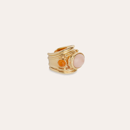 Bague Simone dorée - Quartz rose & Cornaline