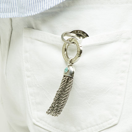 Porte-clés Pompon cabochon argenté