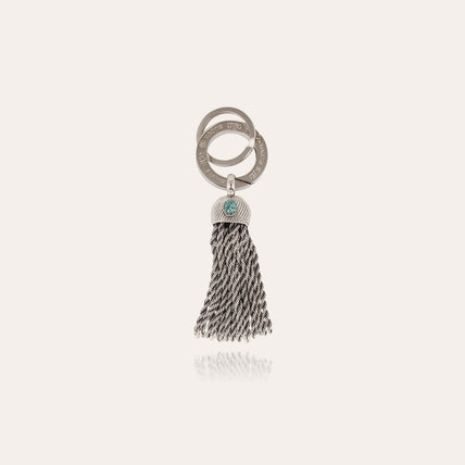 Porte-clés Pompon cabochon argenté