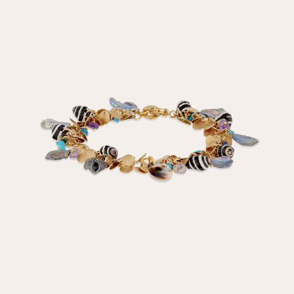 Pulsera de tobillo Coki dorada - Turquesa y nácar gris