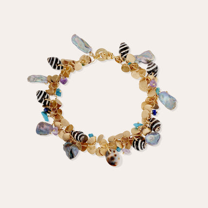 Pulsera de tobillo Coki dorada - Turquesa y nácar gris